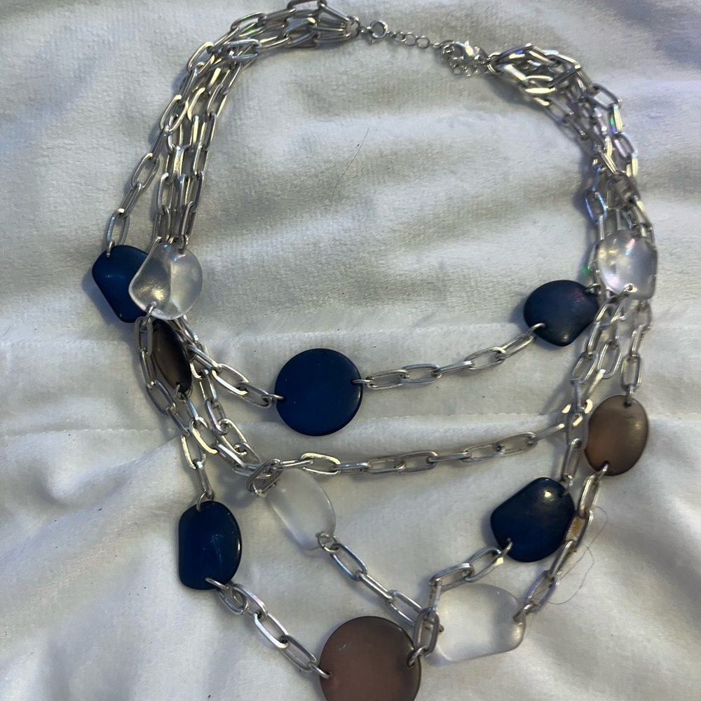 Chic Silver and Blue Layered Necklace